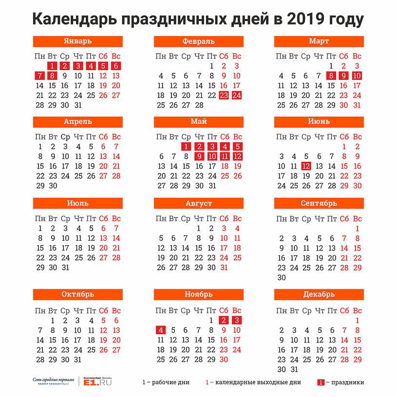 Календарь на 2019 год с праздниками и выходными